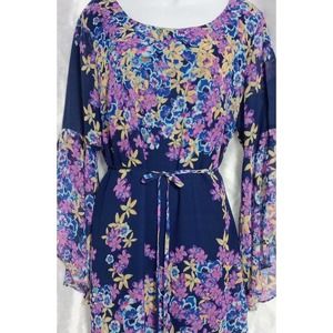 Beautiful Designer BO BEL Flower Purple Dress Blue Floral M/L